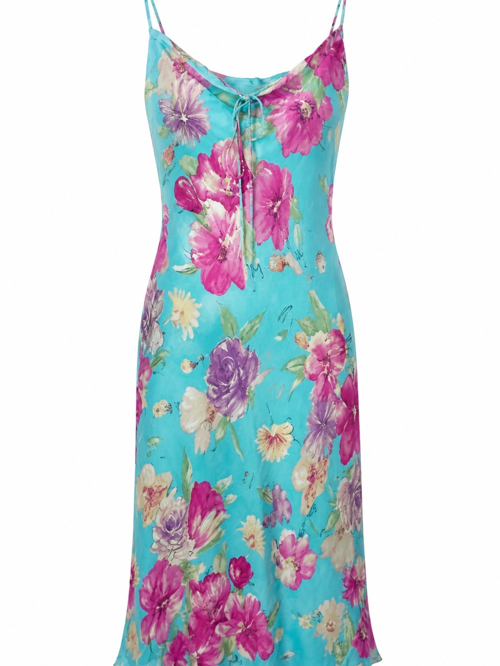 Ralph Lauren Aqua Floral Slip Dress with Pink & Purple Blooms